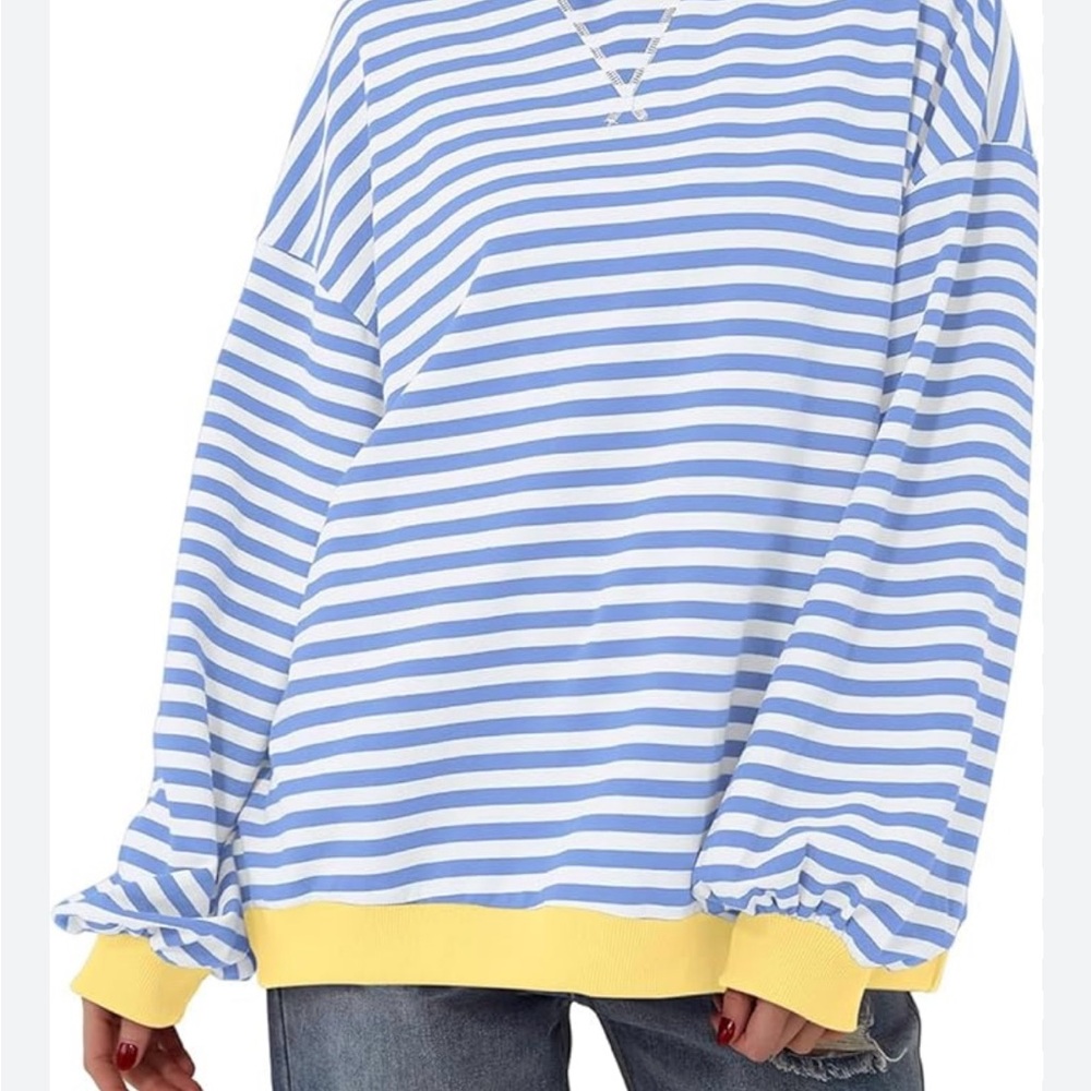 Striped Blue and White Sweatshirt with Yellow Accents